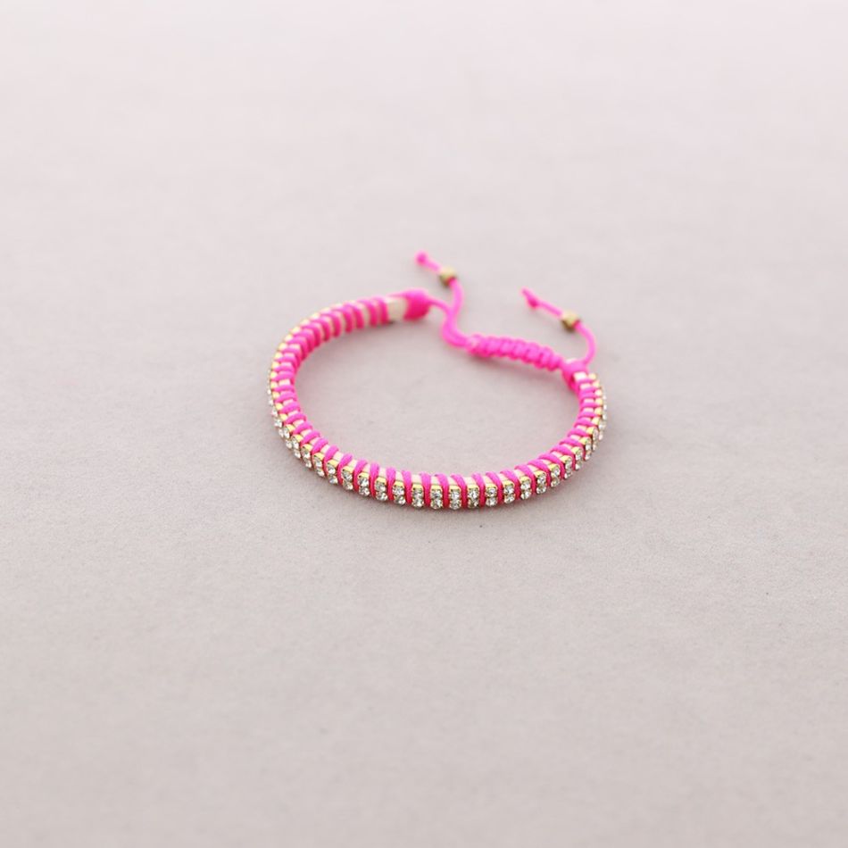 MACRAMÉ LEATHER BRACELET WITH DOUBLE ROW CRYSTALS