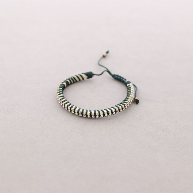 MACRAMÉ LEATHER BRACELET WITH DOUBLE ROW CRYSTALS