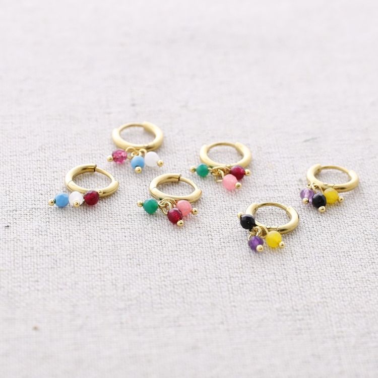 STEEL HOOP EARRINGS WITH PENDANT STONES 2