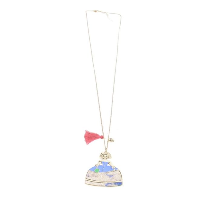 LONG NECKLACE PENDANT STAMPED METAL