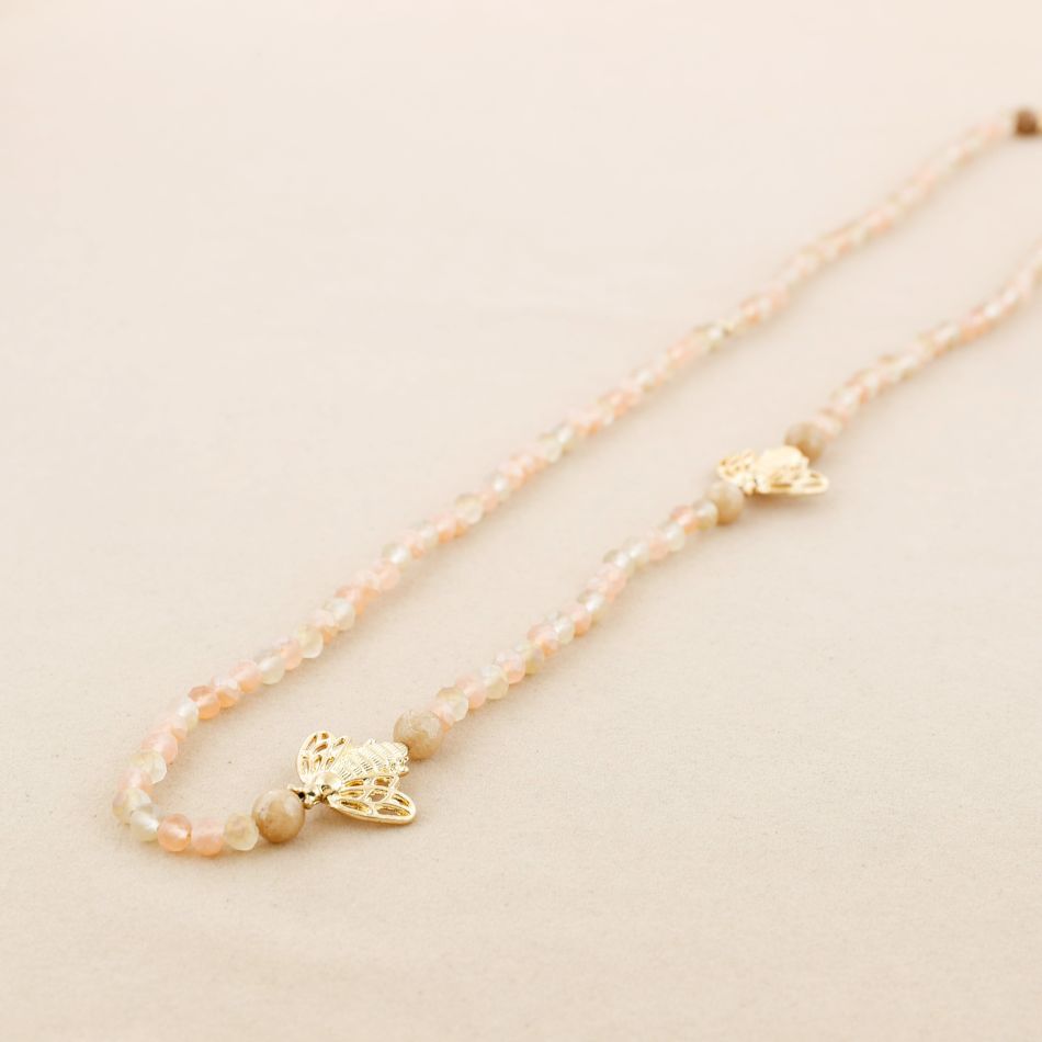 METAL INSECTS FACETED CRYSTALS LONG NECKLACE