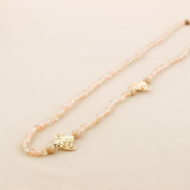 METAL INSECTS FACETED CRYSTALS LONG NECKLACE