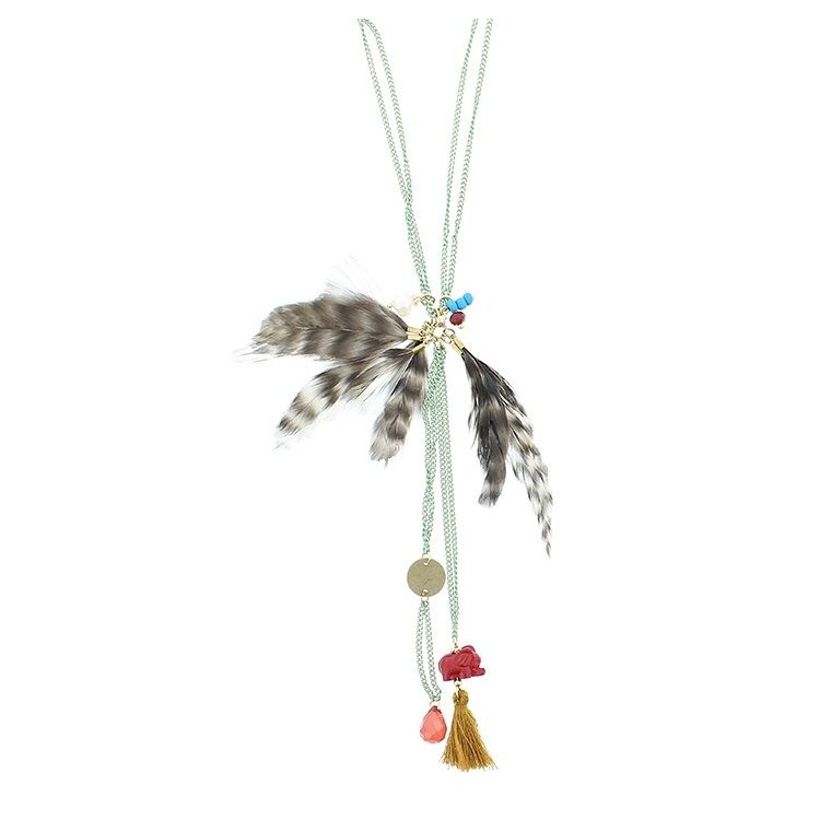 LONG NECKLACE WITH FEATHER BEADS