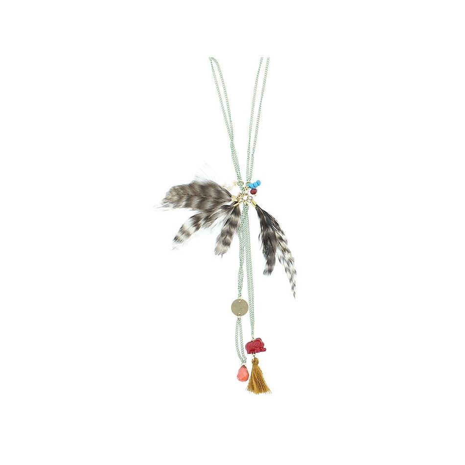 LONG NECKLACE WITH FEATHER BEADS