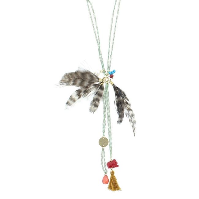 LONG NECKLACE WITH FEATHER BEADS