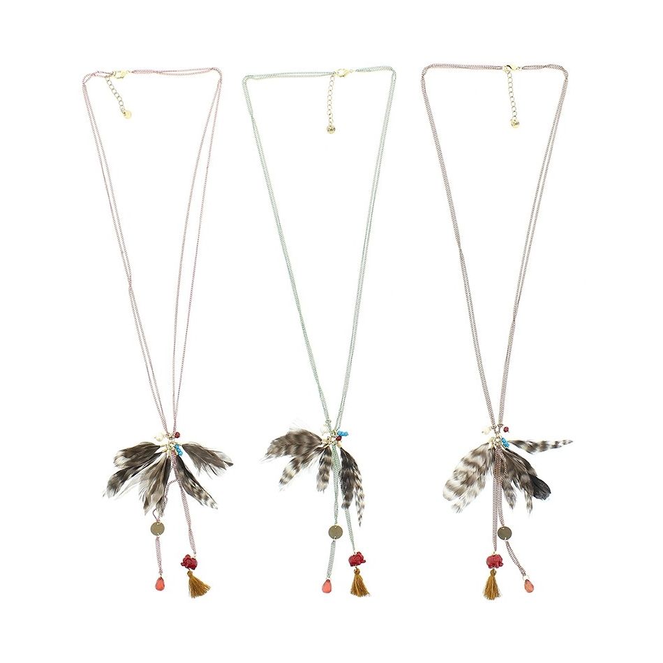 COLLAR LARGO COLG. CUENTAS PLUMAS