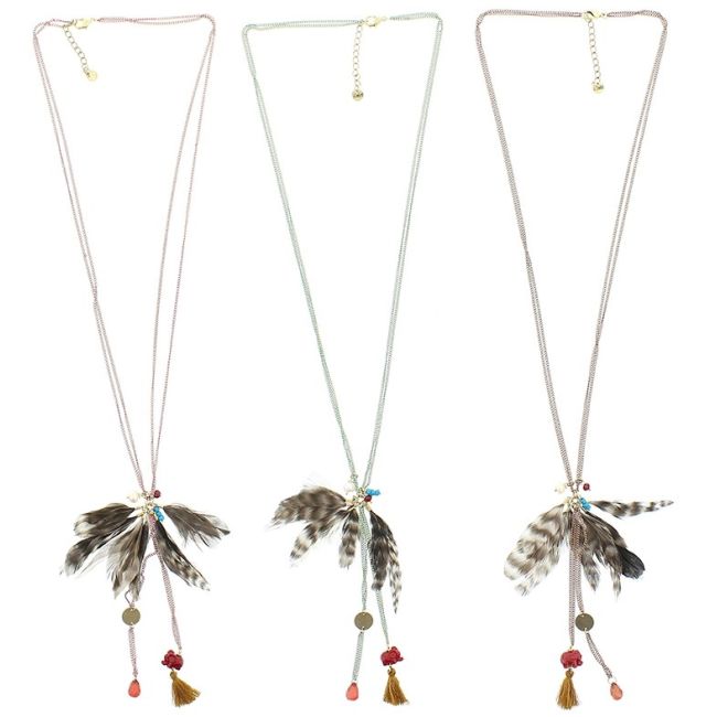 COLLAR LARGO COLG. CUENTAS PLUMAS