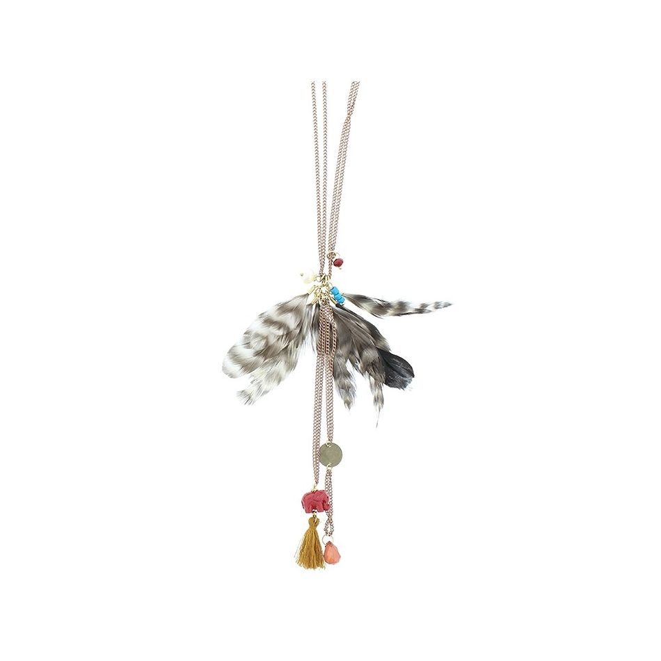 LONG NECKLACE WITH FEATHER BEADS