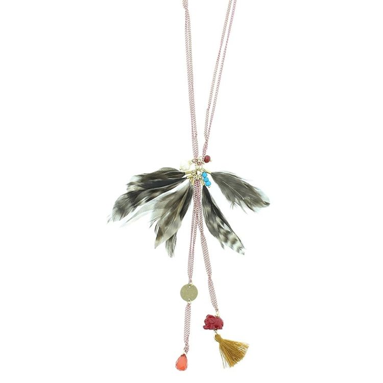 LONG NECKLACE WITH FEATHER BEADS 2