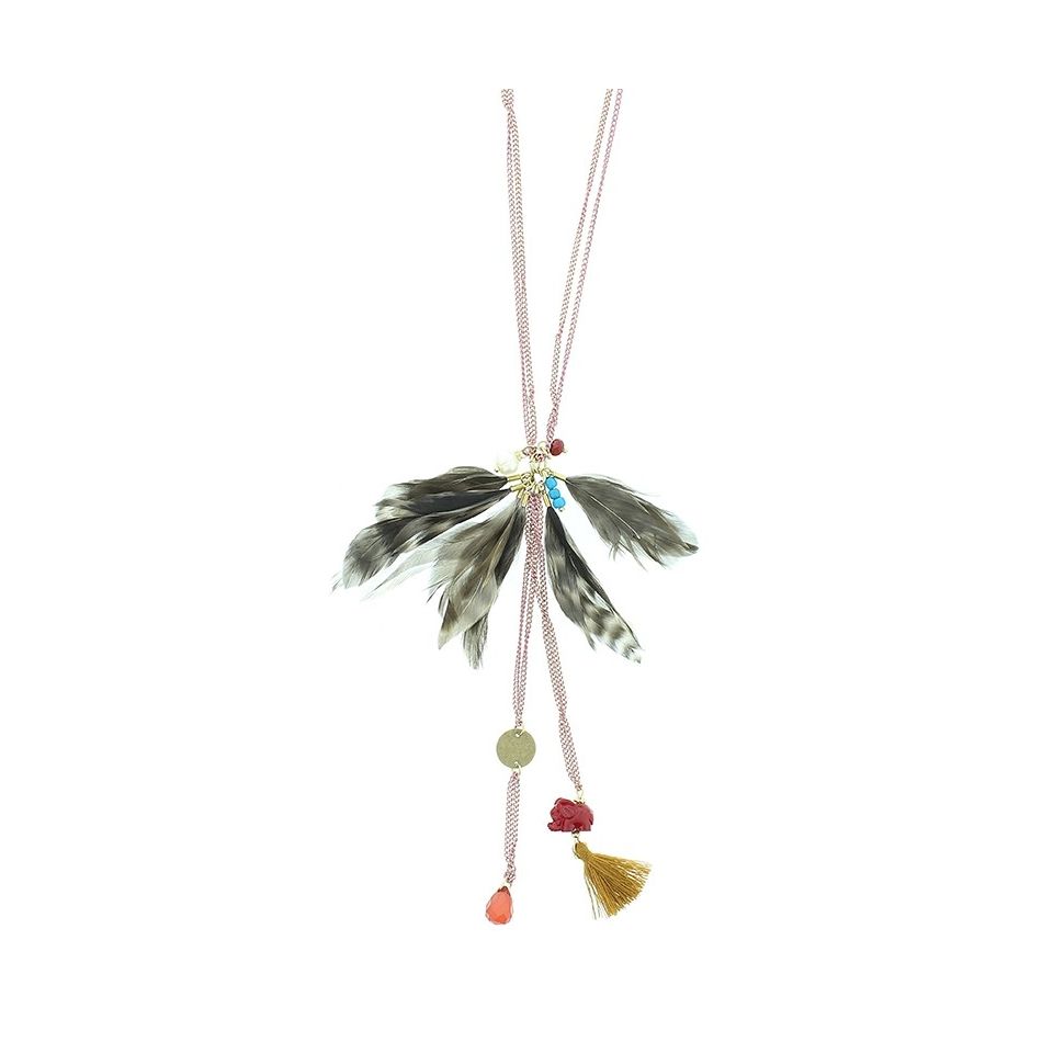 COLLAR LARGO COLG. CUENTAS PLUMAS