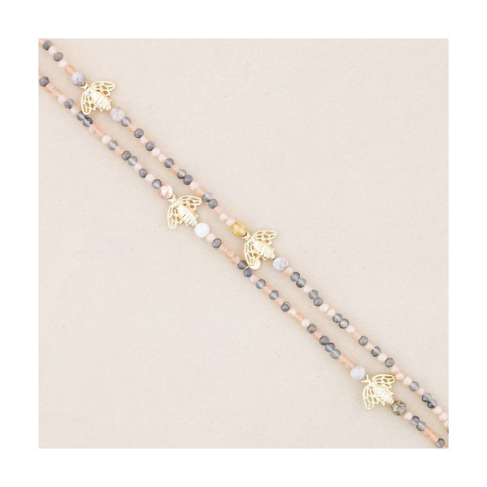 METAL INSECTS FACETED CRYSTALS LONG NECKLACE