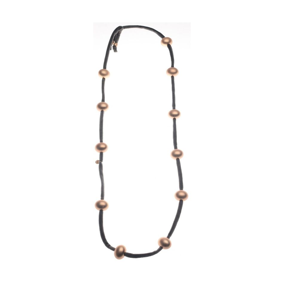 LONG VELVET NECKLACE WITH IMITATION METAL BEADS