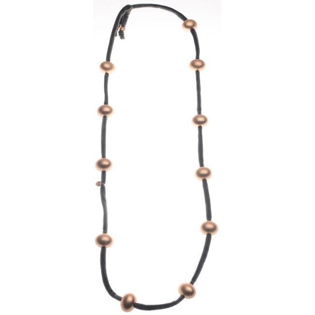 LONG VELVET NECKLACE WITH IMITATION METAL BEADS
