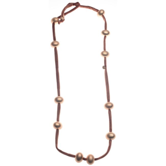 LONG VELVET NECKLACE WITH IMITATION METAL BEADS