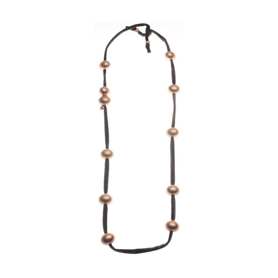 LONG VELVET NECKLACE WITH IMITATION METAL BEADS