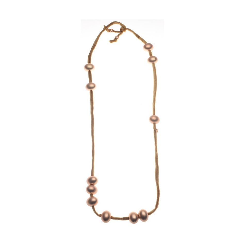 LONG VELVET NECKLACE WITH IMITATION METAL BEADS
