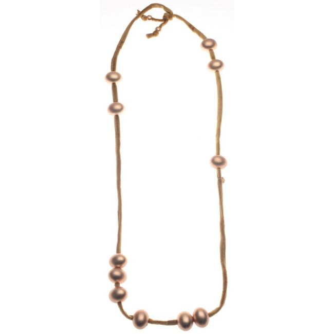 LONG VELVET NECKLACE WITH IMITATION METAL BEADS