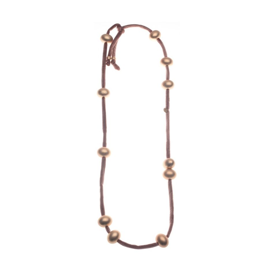 LONG VELVET NECKLACE WITH IMITATION METAL BEADS