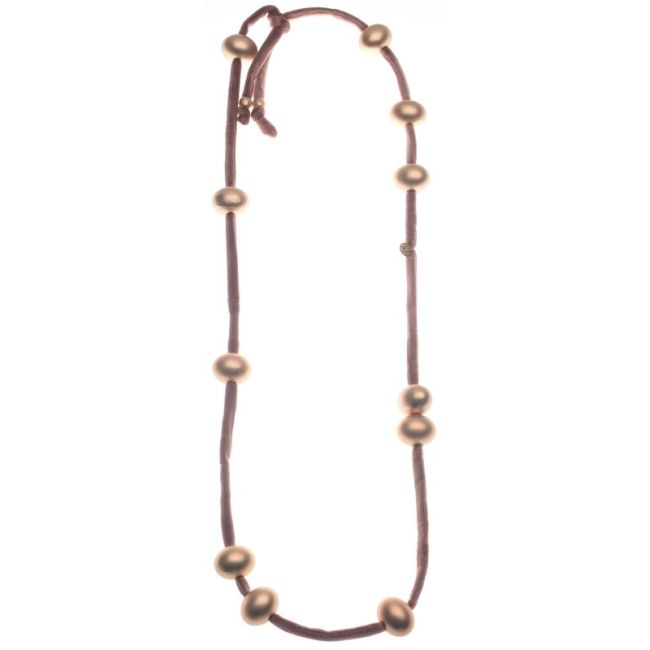 LONG VELVET NECKLACE WITH IMITATION METAL BEADS