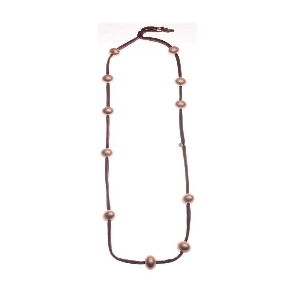 LONG VELVET NECKLACE WITH IMITATION METAL BEADS