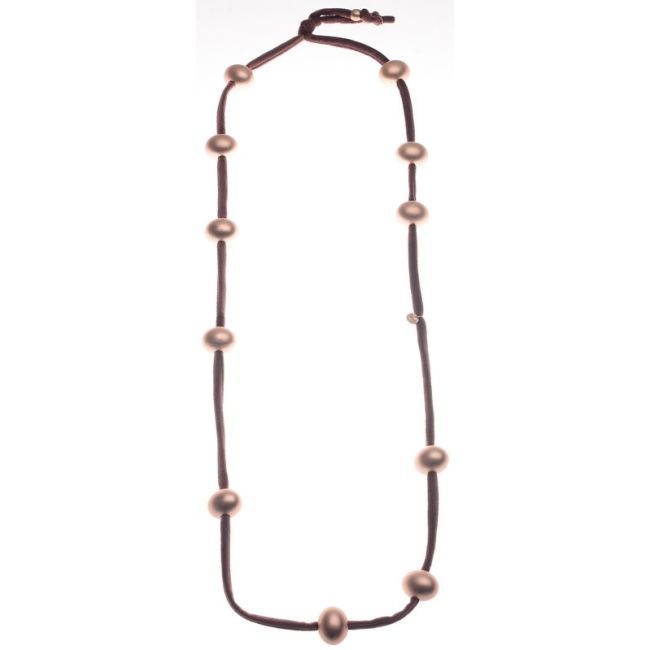 LONG VELVET NECKLACE WITH IMITATION METAL BEADS