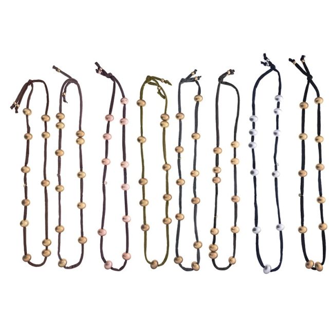 LONG VELVET NECKLACE WITH IMITATION METAL BEADS