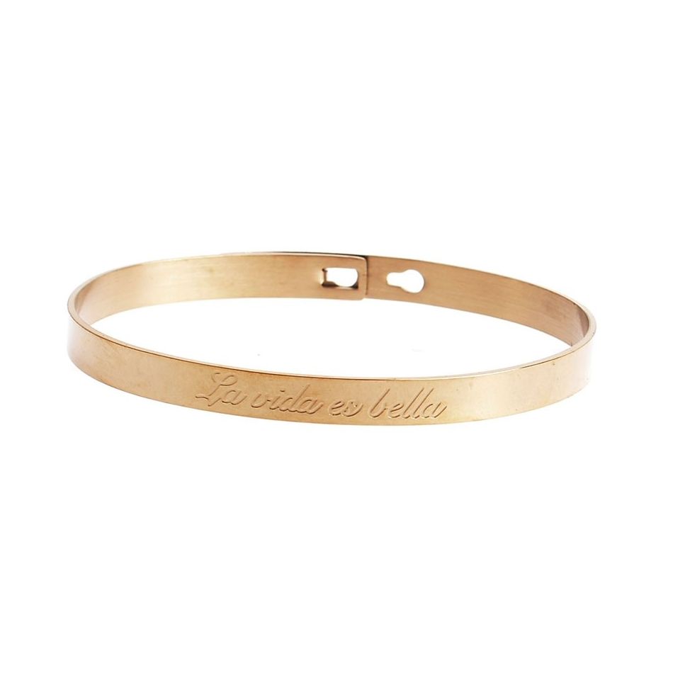 RIGID STEEL BRACELET MESSAGE 'LA VIDA ES BELLA'