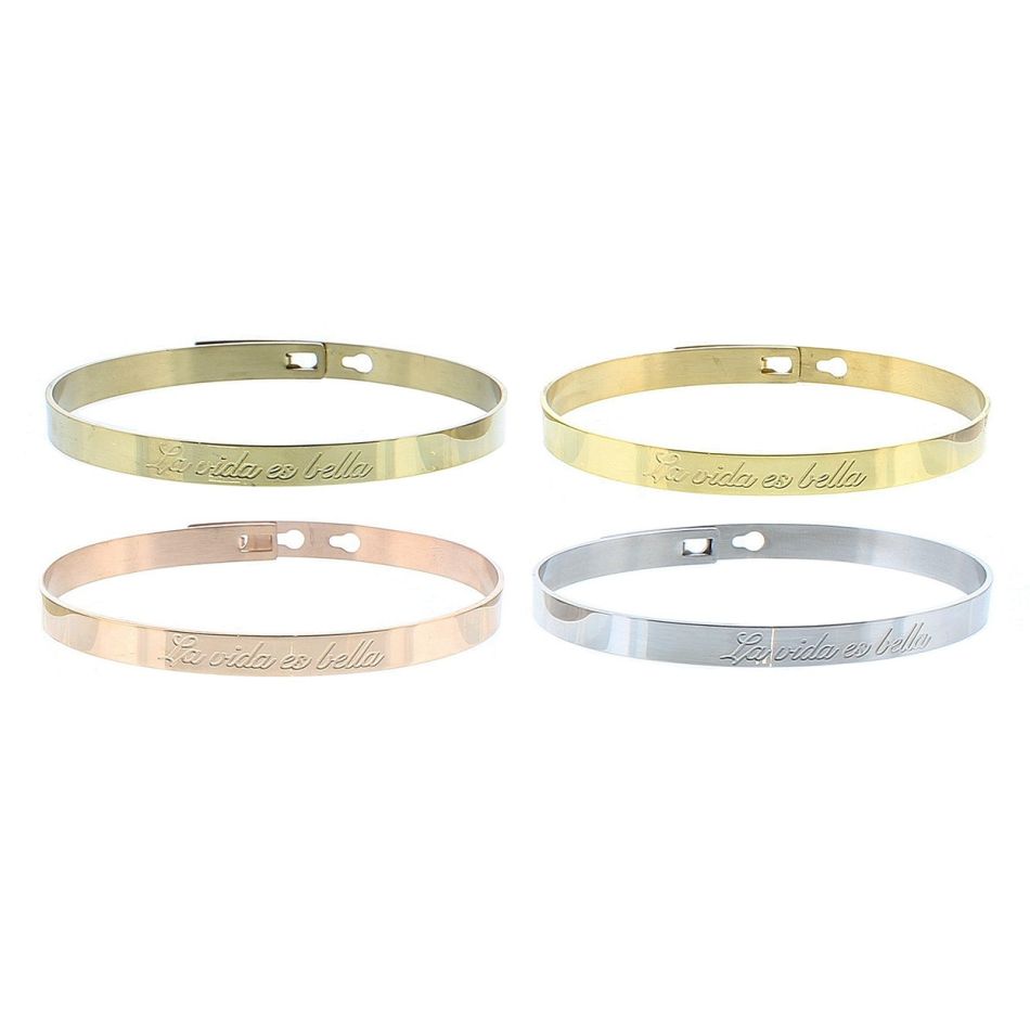 RIGID STEEL BRACELET MESSAGE 'LA VIDA ES BELLA'