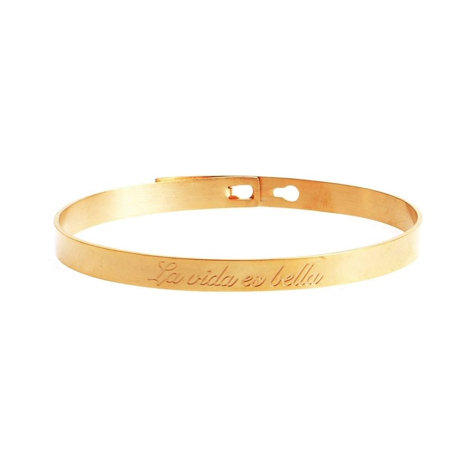 PULSERA RÍGIDA ACERO MENSAJE LA VIDA ES BELLA