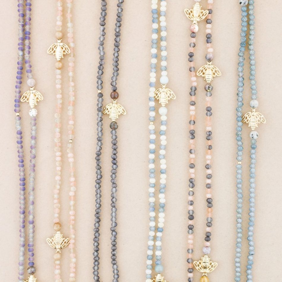 METAL INSECTS FACETED CRYSTALS LONG NECKLACE