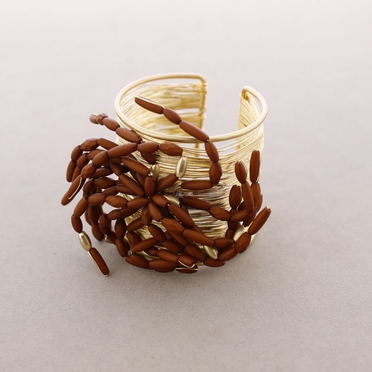 PULSERA METAL FLOR CUENTAS RESINA
