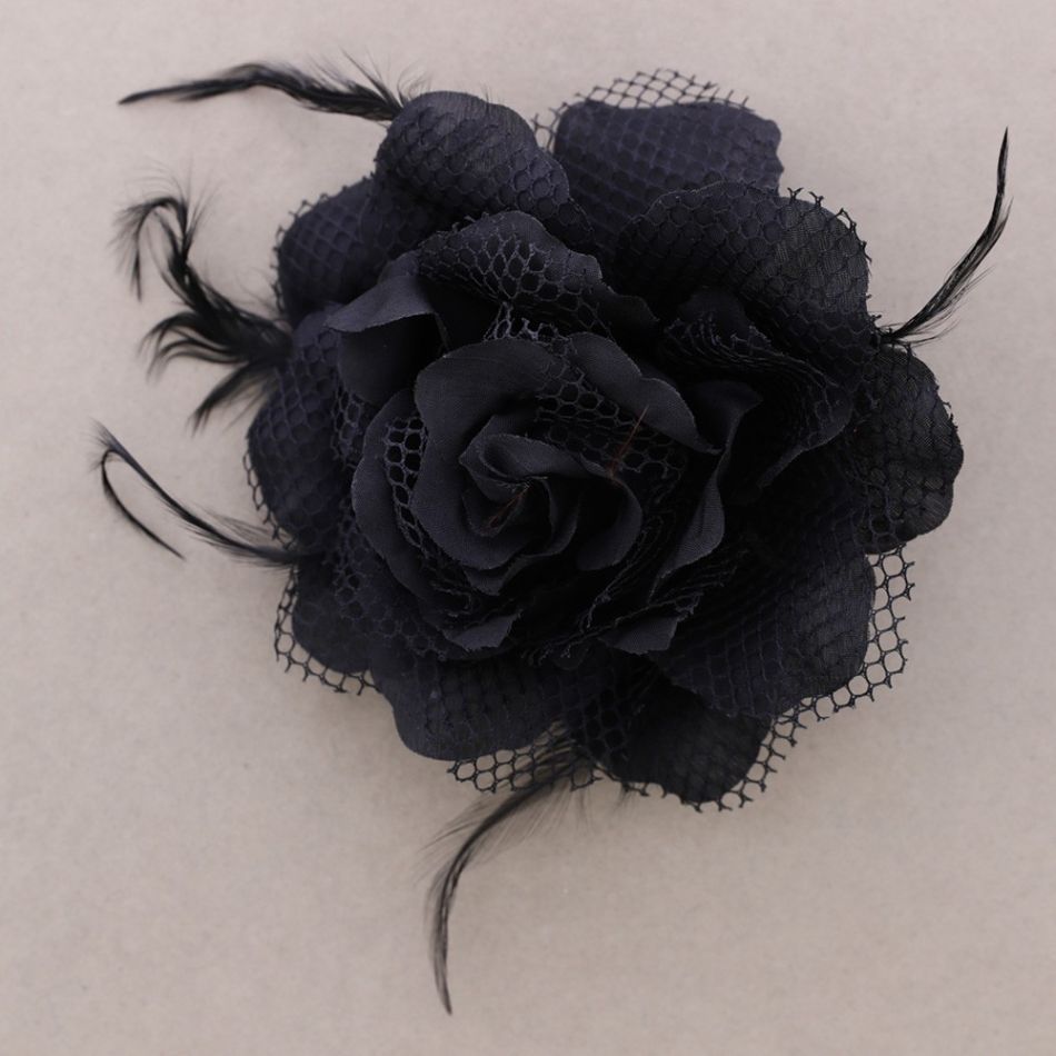 BROCHE FLOR TELA DOBLE CAPA PLUMAS 16CM