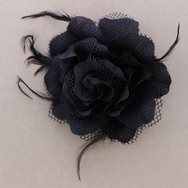 DOUBLE LAYER FABRIC FLOWER BROOCH FEATHER 16CM
