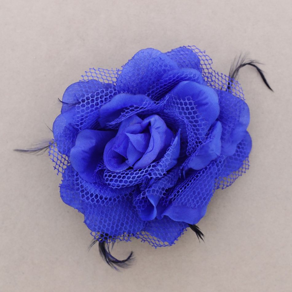 DOUBLE LAYER FABRIC FLOWER BROOCH FEATHER 16CM