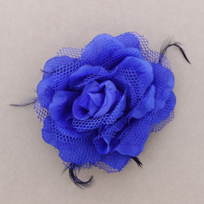 DOUBLE LAYER FABRIC FLOWER BROOCH FEATHER 16CM