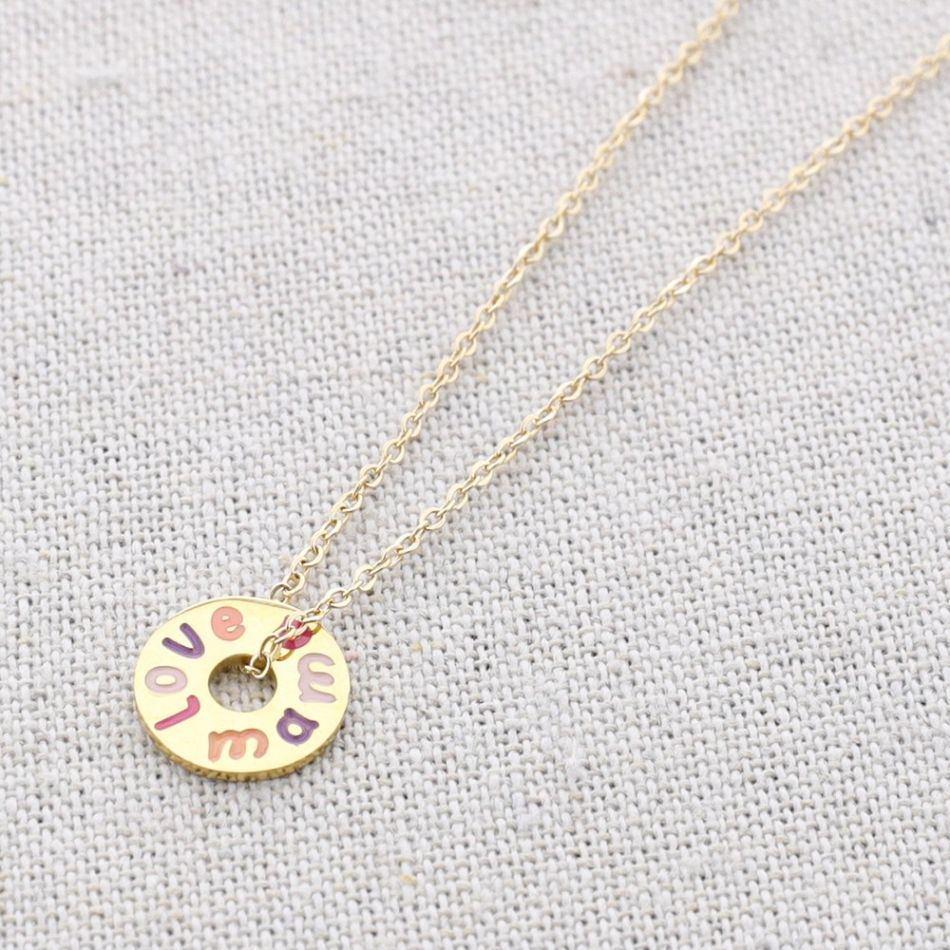 LOVE MOM PENDANT STEEL SHORT NECKLACE