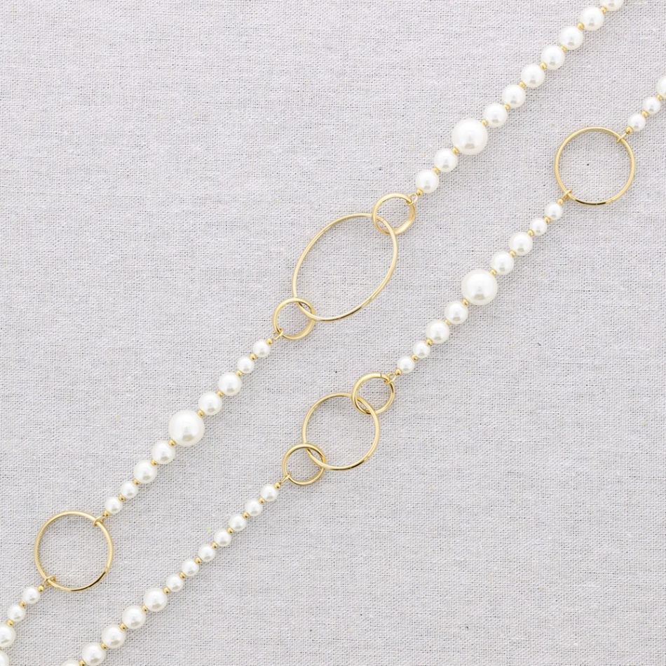 LONG STEEL NECKLACE WITH PEARL FINISH BALLS