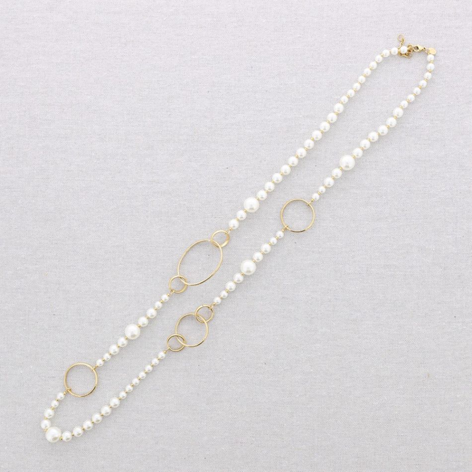 LONG STEEL NECKLACE WITH PEARL FINISH BALLS