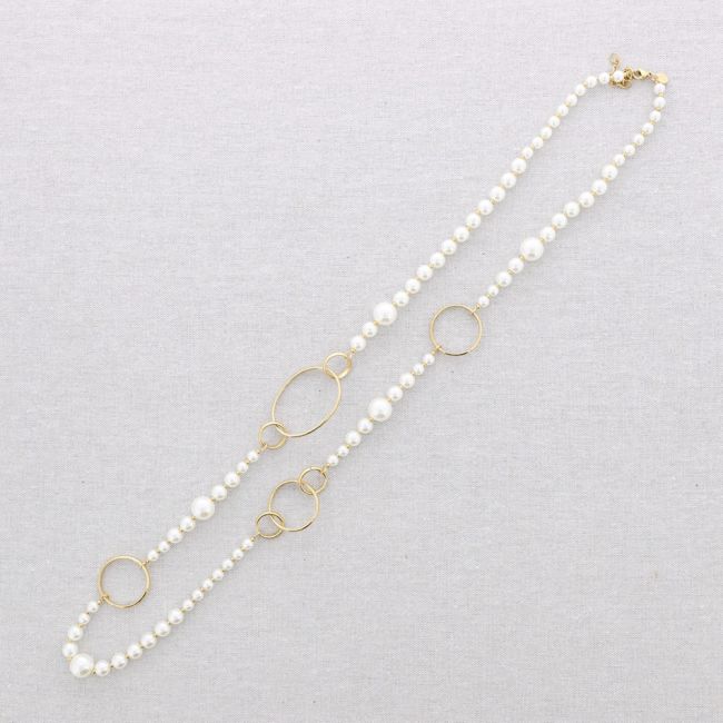 LONG STEEL NECKLACE WITH PEARL FINISH BALLS