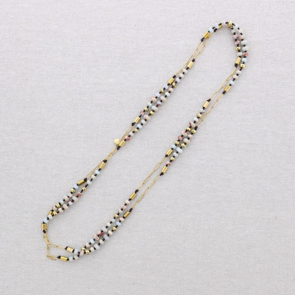 LONG STEEL NECKLACE WITH NATURAL STONE BEADS