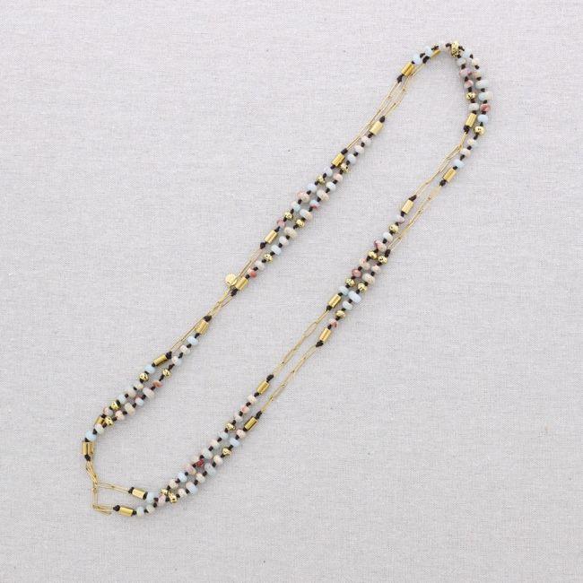 LONG STEEL NECKLACE WITH NATURAL STONE BEADS