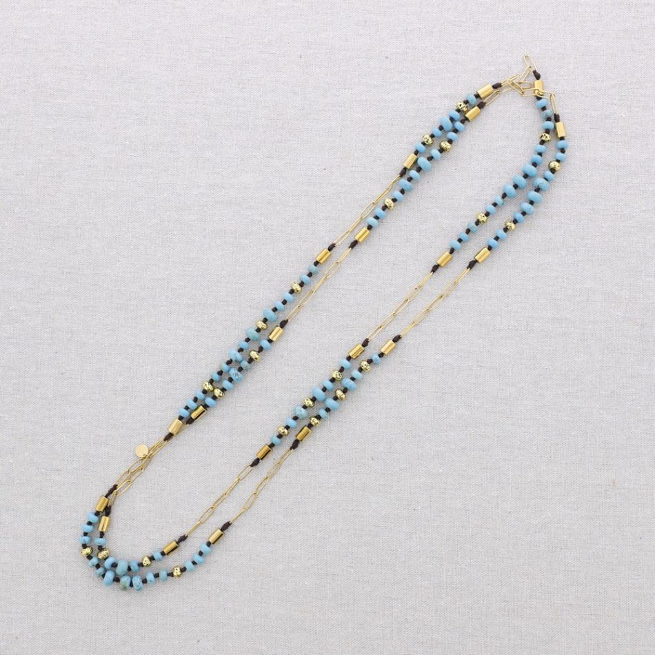 LONG STEEL NECKLACE WITH NATURAL STONE BEADS