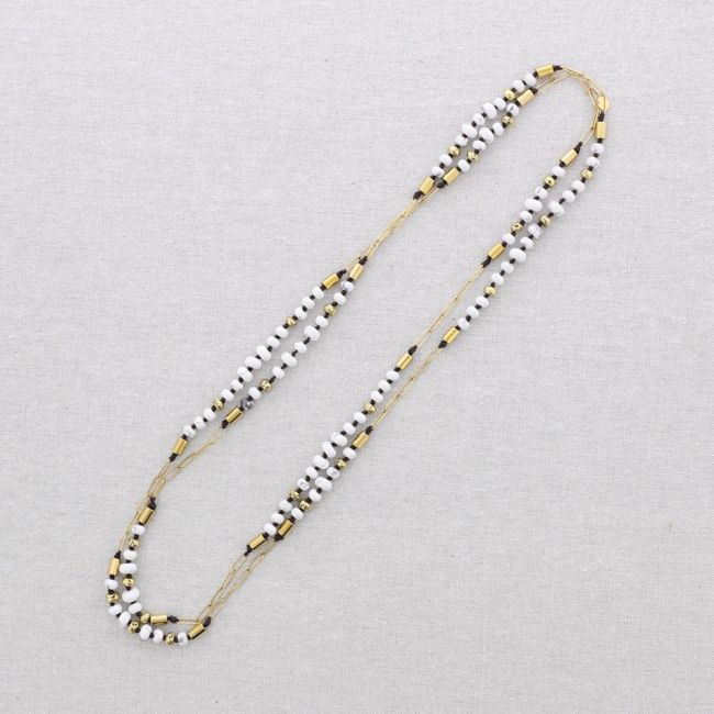 LONG STEEL NECKLACE WITH NATURAL STONE BEADS