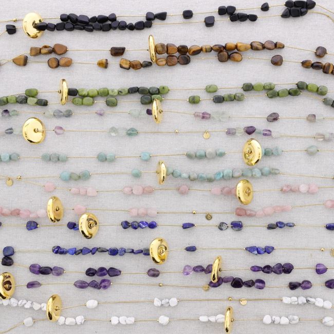 LONG STEEL NECKLACE WITH NATURAL STONE BEADS