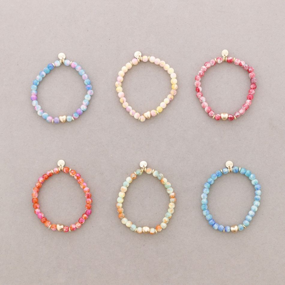 PULSERA ELÁSTICA CUENTAS CORAZÓN METAL