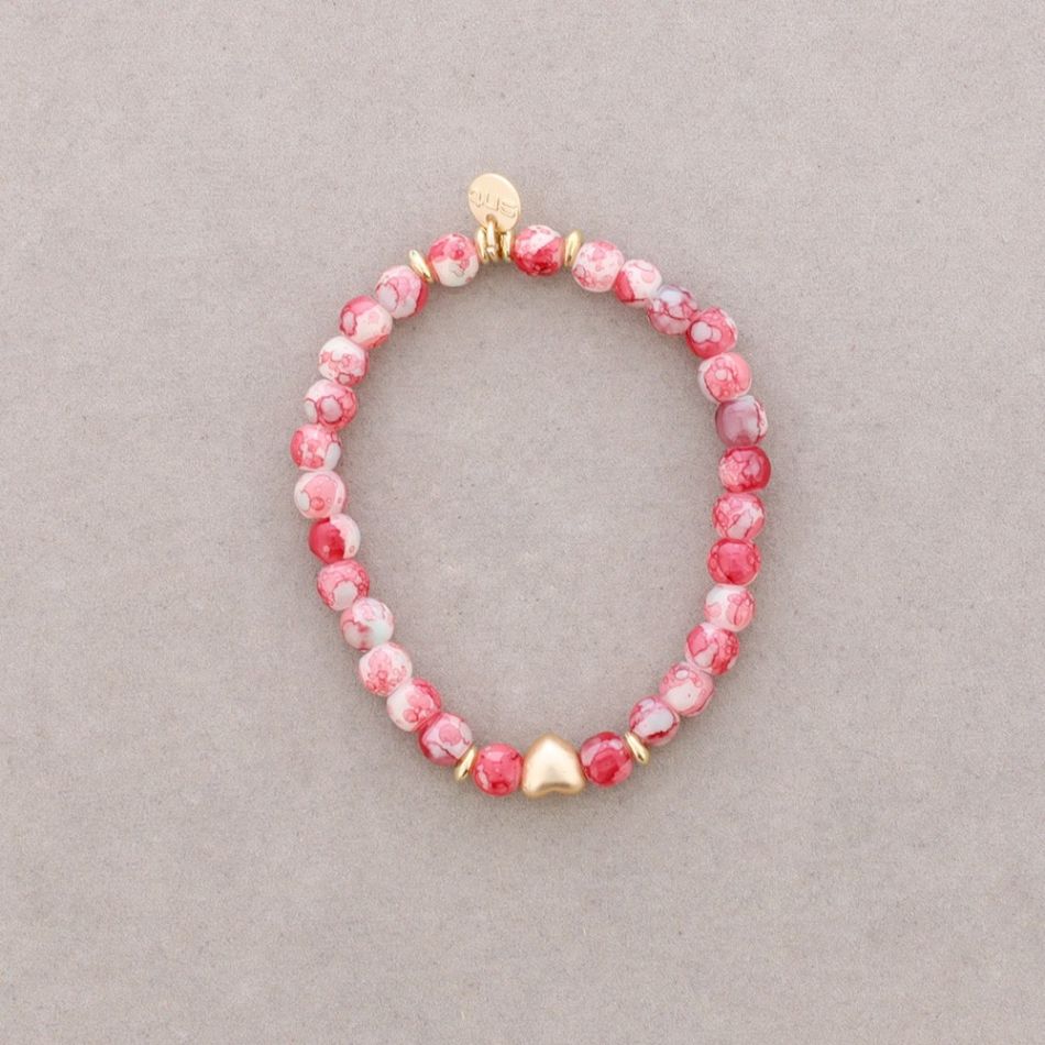 PULSERA ELÁSTICA CUENTAS CORAZÓN METAL