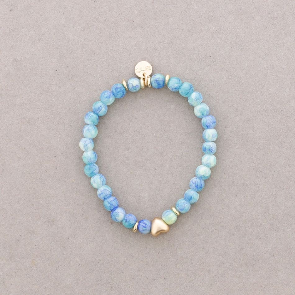 PULSERA ELÁSTICA CUENTAS CORAZÓN METAL
