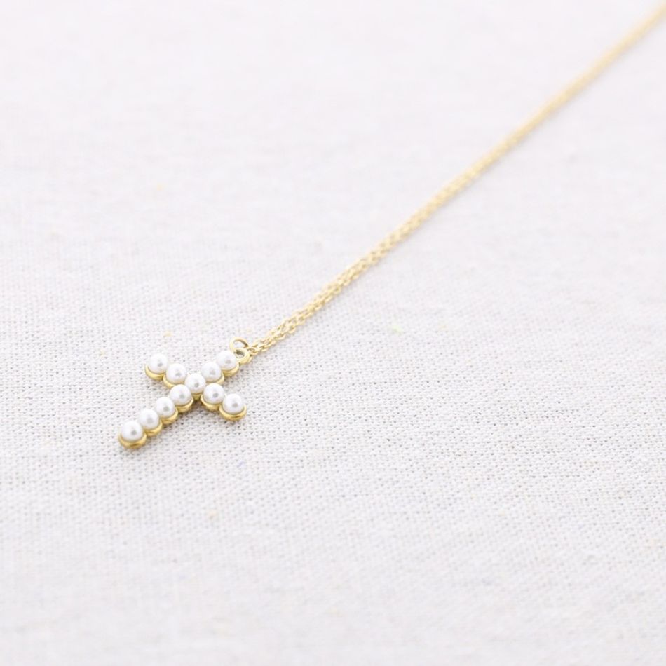 STEEL CHOKER WITH PEARL CROSS PENDANT