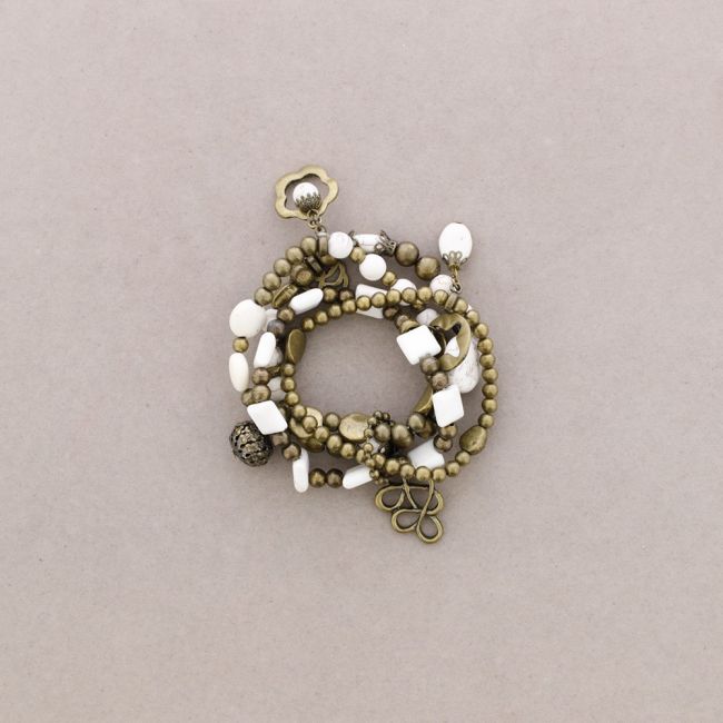 PULSERA 4 TIRAS CUENTAS METAL PIEDRAS