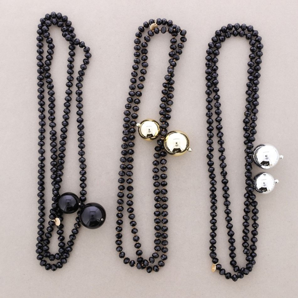 LONG NECKLACE FACETED CRYSTALS BALLS METALLIC FINISH 1.2M*8MM